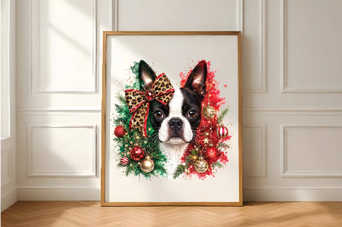 Christmas Boston Terrier Dog PNG