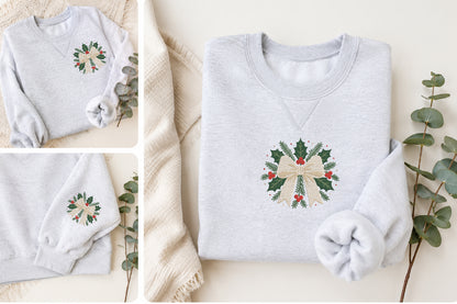 Christmas Bow Holly Embroidery