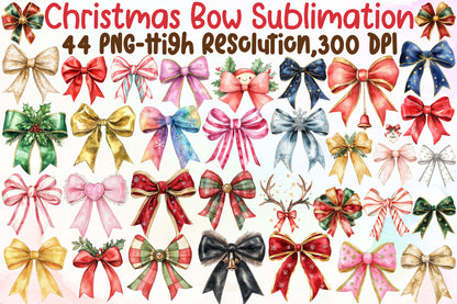Christmas Bow Sublimation Clipart PNG Bundle