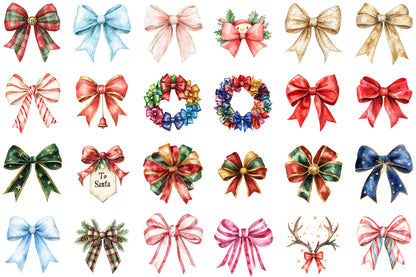Christmas Bow Sublimation Clipart PNG Bundle