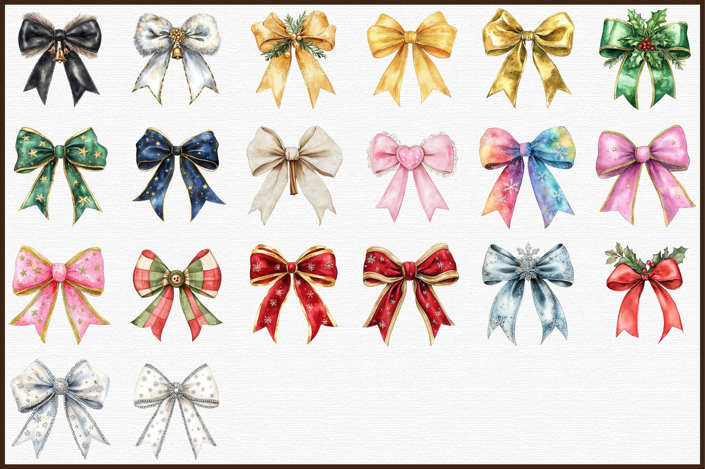 Christmas Bow Sublimation Clipart PNG Bundle