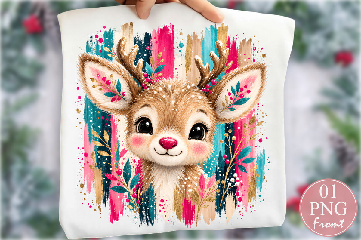 Cute Christmas Reindeer Brushstroke PNG Sublimation Design