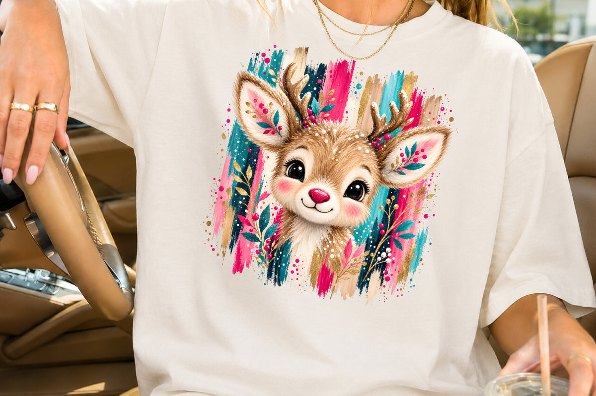 Cute Christmas Reindeer Brushstroke PNG Sublimation Design