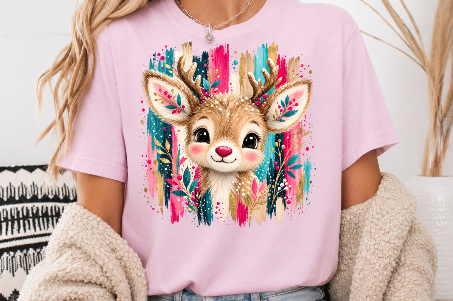 Cute Christmas Reindeer Brushstroke PNG Sublimation Design