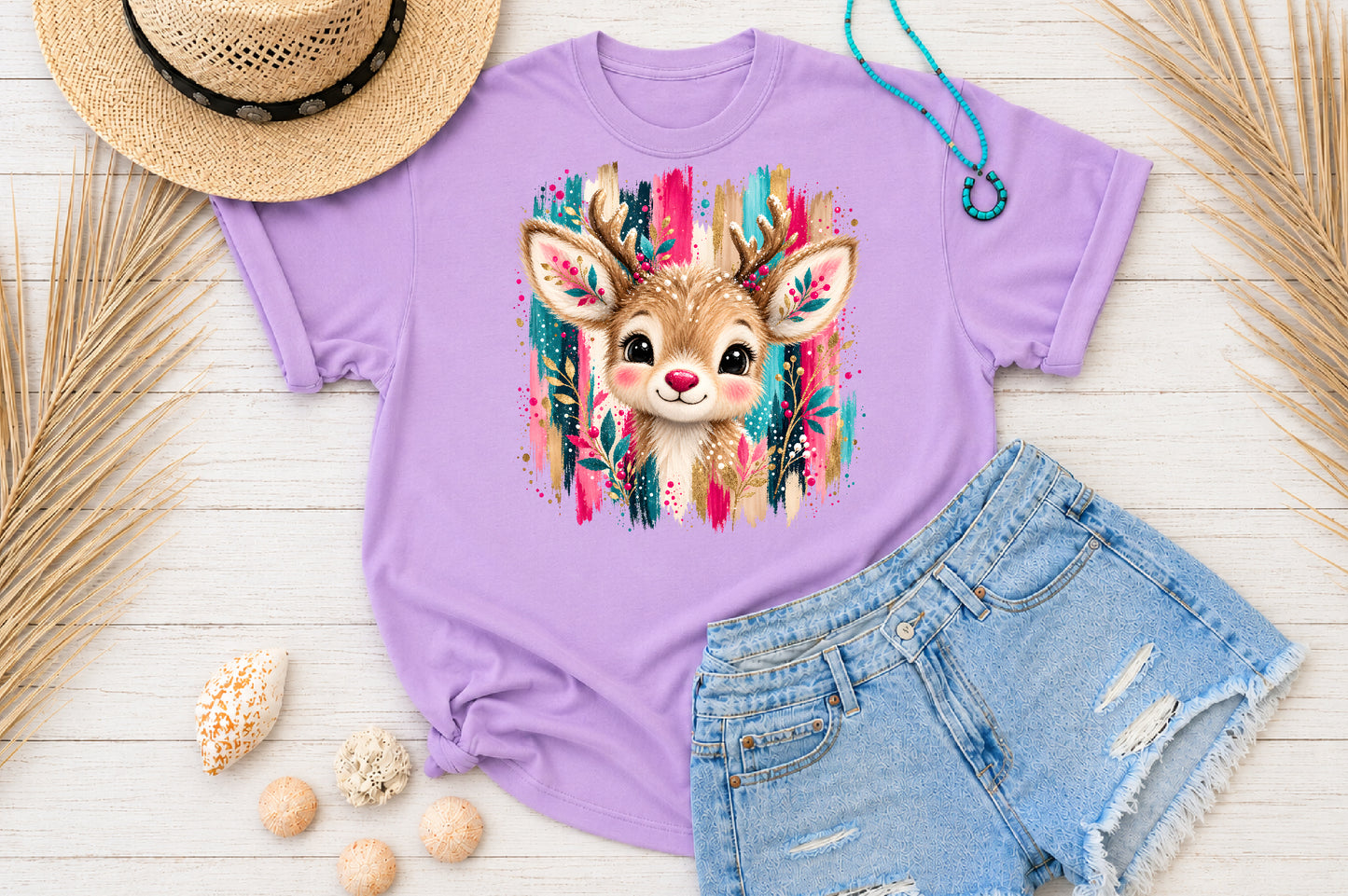 Cute Christmas Reindeer Brushstroke PNG Sublimation Design