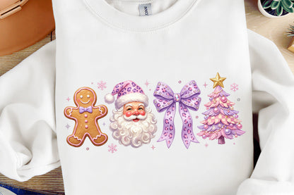 Purple Coquette Christmas PNG Santa Gingerbread Pink Tree Bow Holiday Clipart