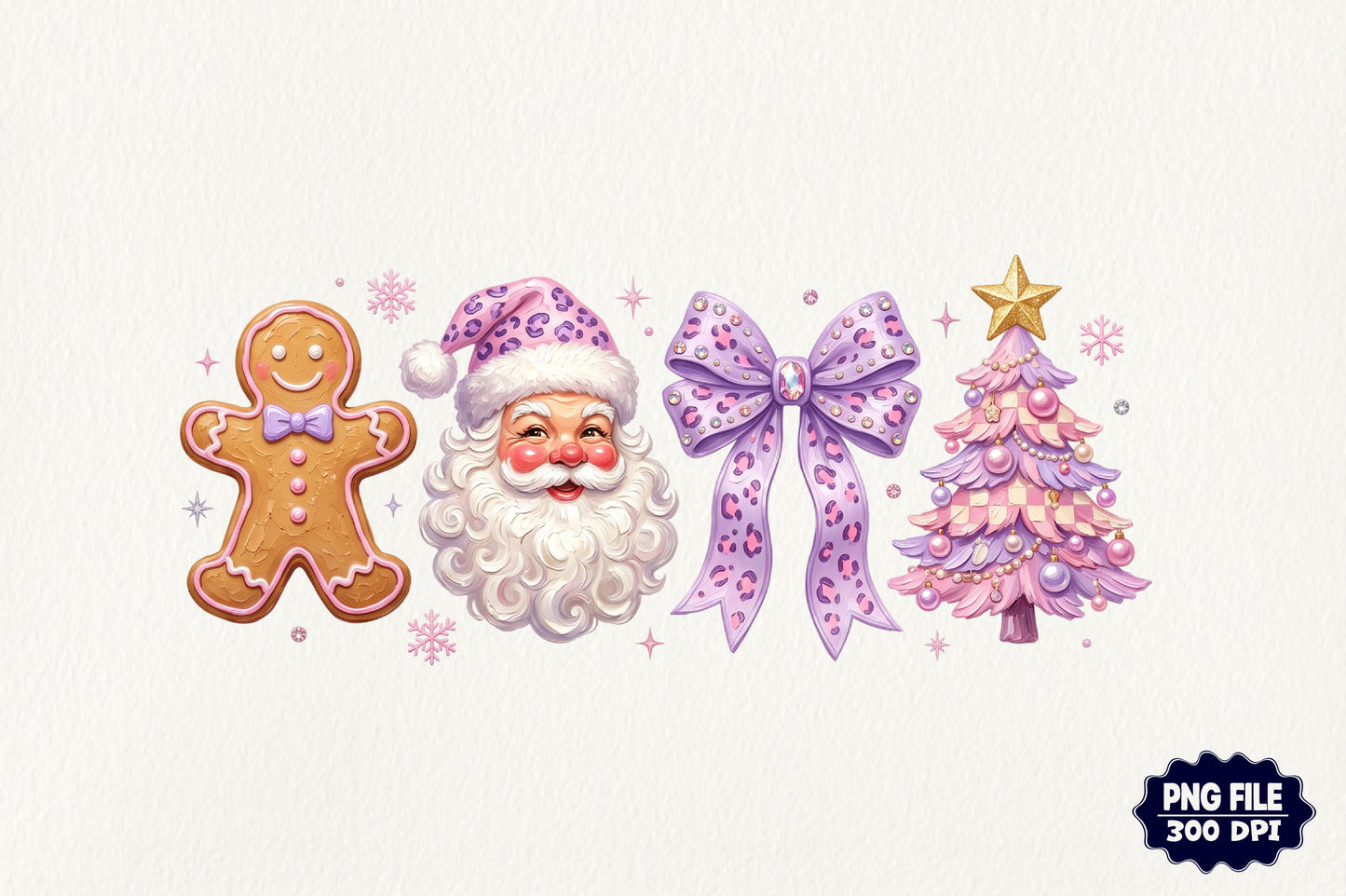 Purple Coquette Christmas PNG Santa Gingerbread Pink Tree Bow Holiday Clipart