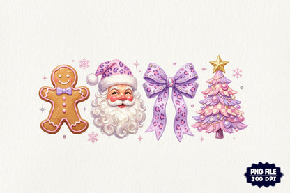 Purple Coquette Christmas PNG Santa Gingerbread Pink Tree Bow Holiday Clipart