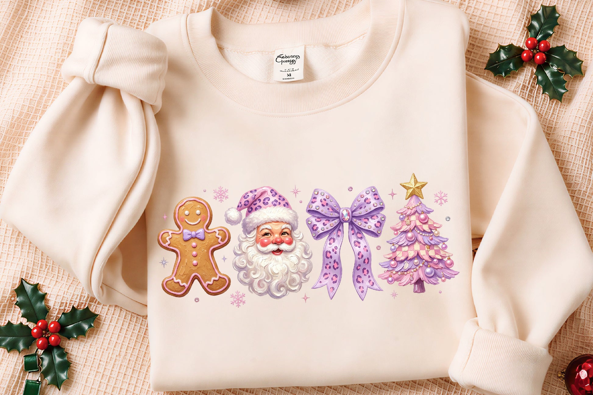 Purple Coquette Christmas PNG Santa Gingerbread Pink Tree Bow Holiday Clipart