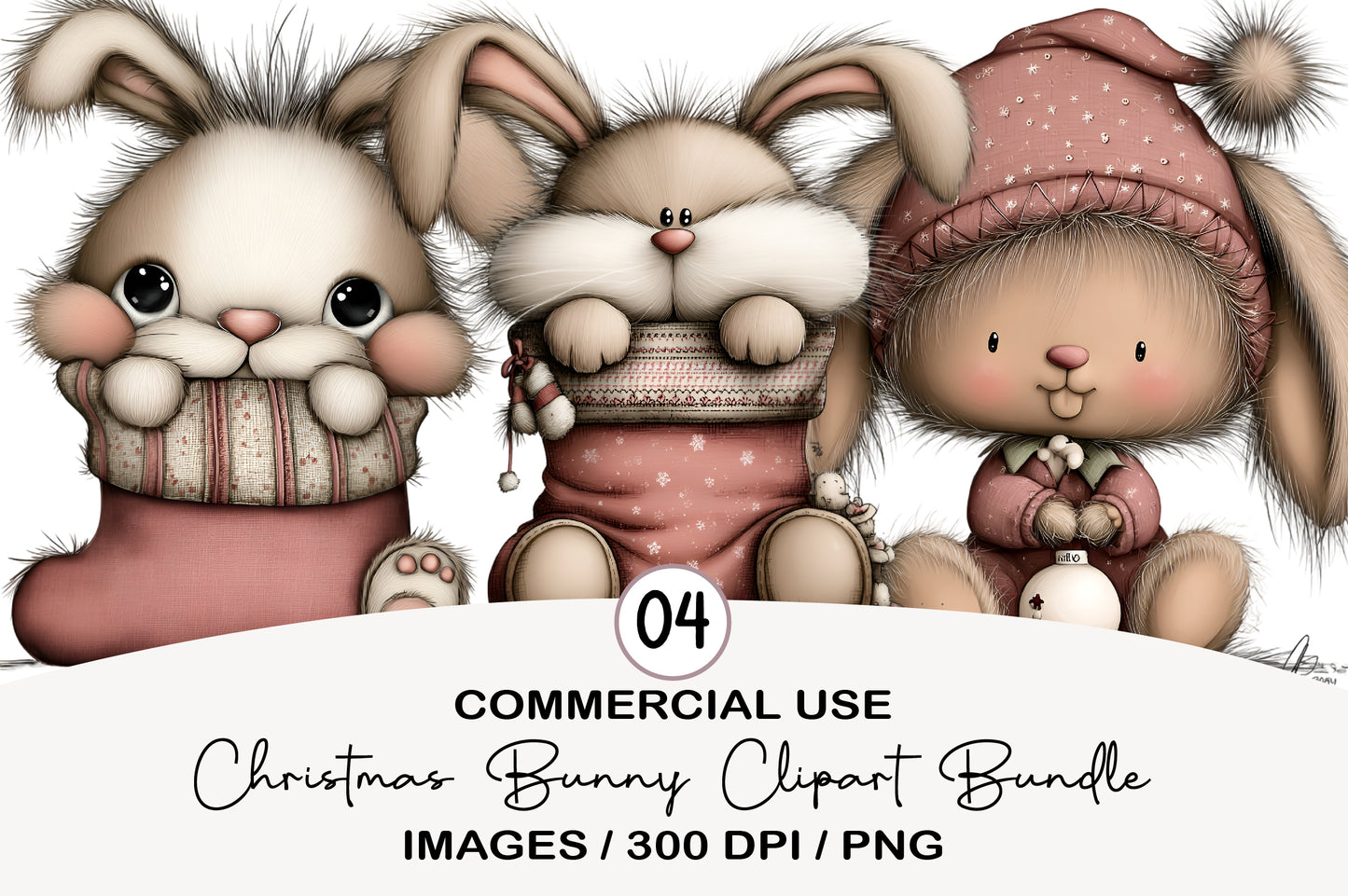 Christmas Bunny Clipart Bundle PNG
