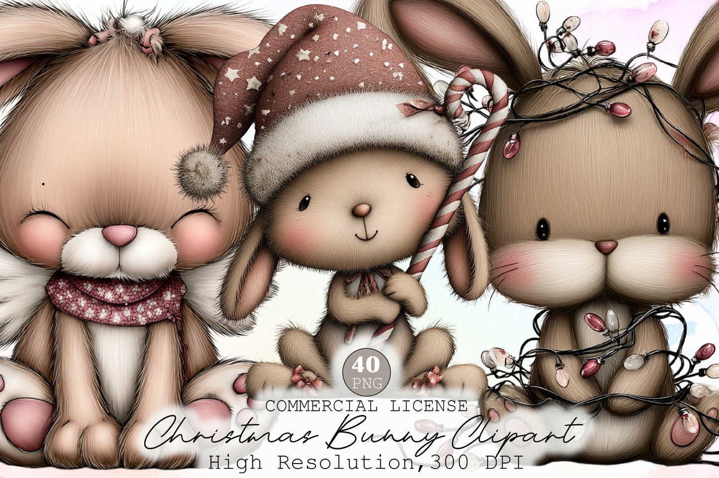 Christmas Bunny Clipart PNG Bundle