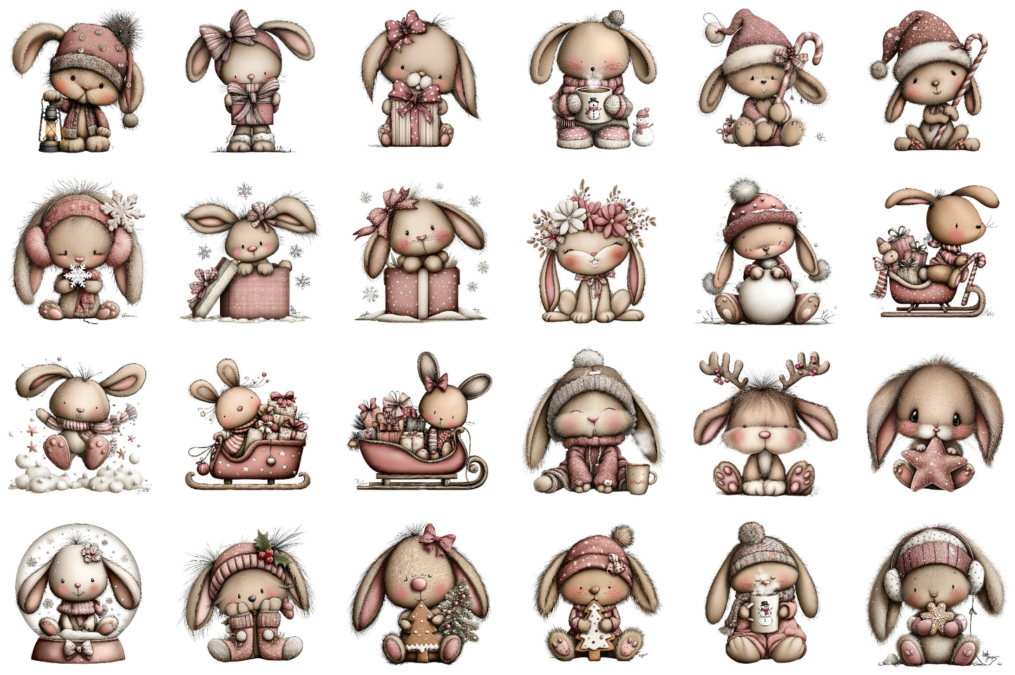 Christmas Bunny Clipart PNG Bundle