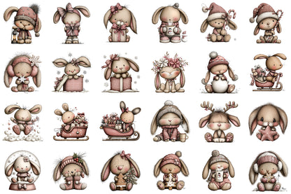 Christmas Bunny Clipart PNG Bundle