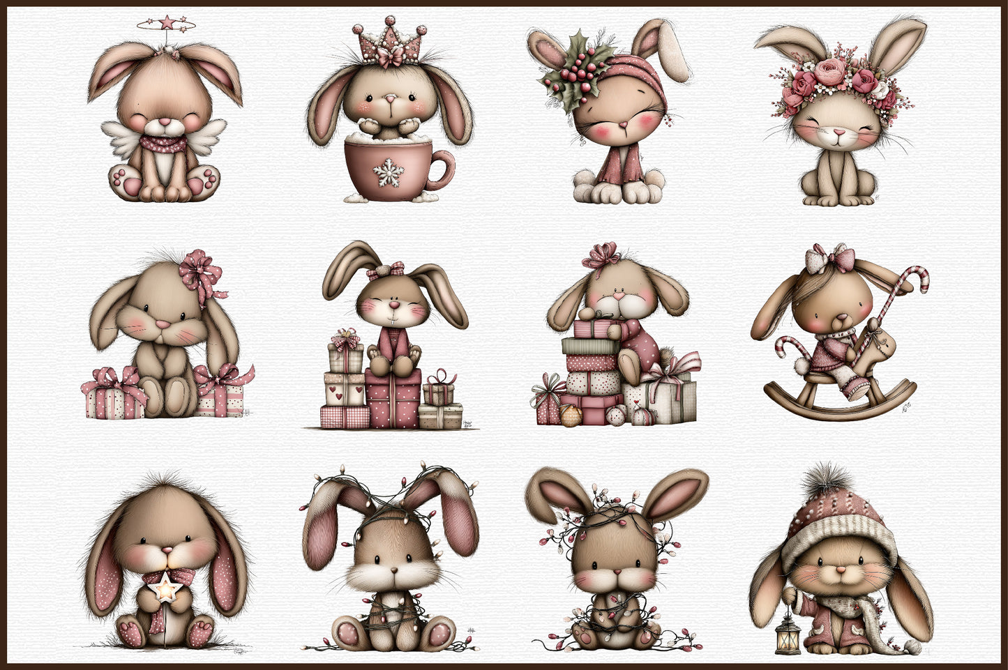 Christmas Bunny Clipart PNG Bundle