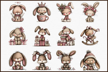 Christmas Bunny Clipart PNG Bundle