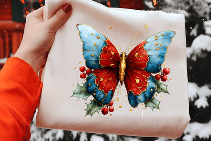 Christmas Butterfly Clipart PNG Bundle | Cute Watercolor Holiday Butterfly Clipart | Festive Winter Butterfly PNG