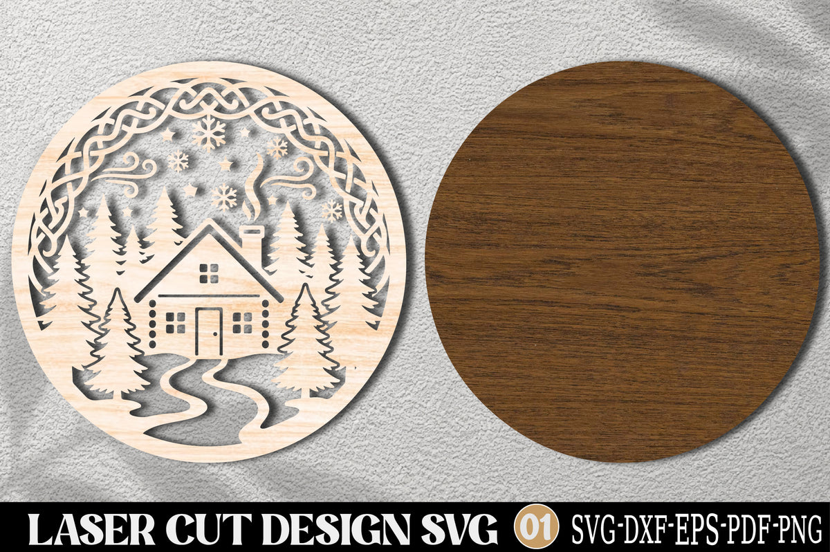 Christmas Cabin Laser Cut SVG | Winter Cabin Christmas Ornament