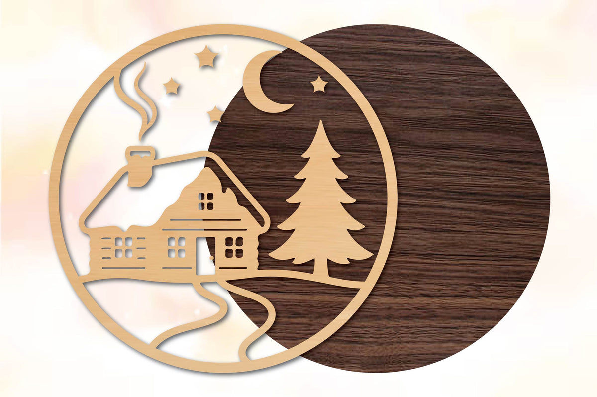 Christmas Cabin Round SVG