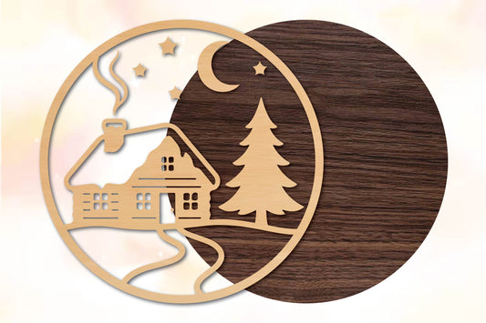 Christmas Cabin Round SVG