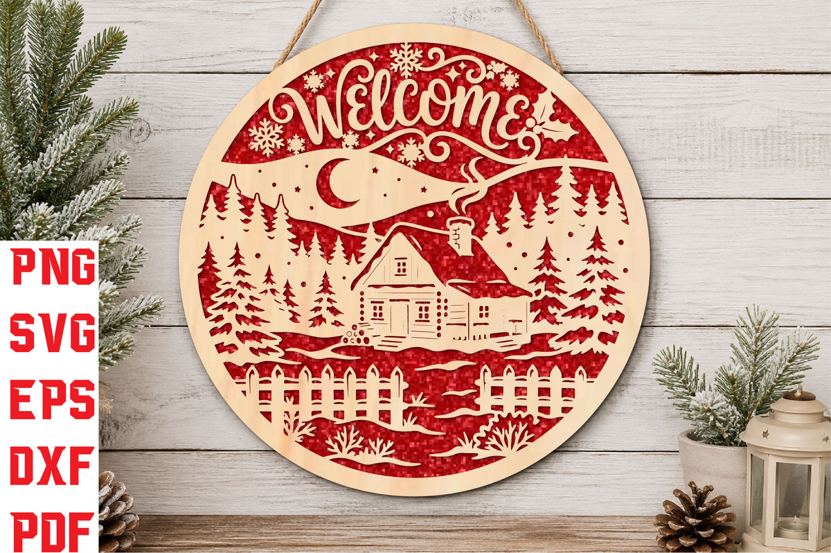 Christmas Cabin Welcome Laser Cut SVG