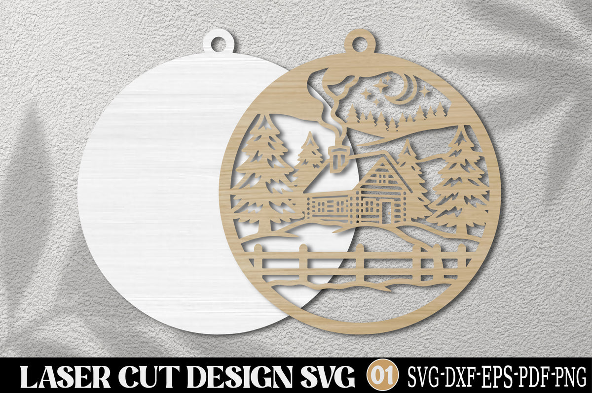 Christmas Cabin Snow Globe Laser Cut SVG | Winter Ornament