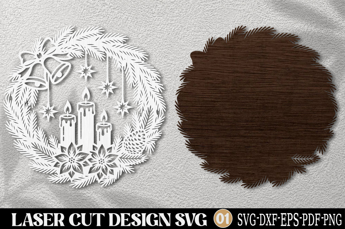 Christmas Candle Decor Laser Cut SVG | Holiday Candle Wreath Ornament
