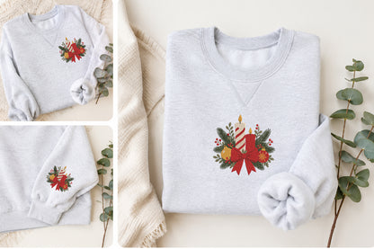 Christmas Candle Embroidery Design – Elegant Christmas Candle Machine Embroidery Pattern, Festive Holiday Embroidery Design
