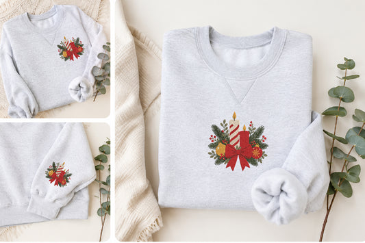 Christmas Candle Embroidery Design – Elegant Christmas Candle Machine Embroidery Pattern, Festive Holiday Embroidery Design