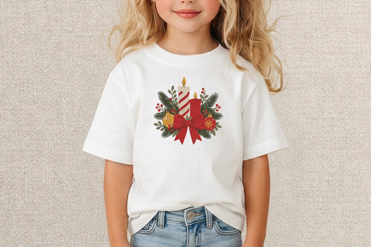 Christmas Candle Embroidery Design – Elegant Christmas Candle Machine Embroidery Pattern, Festive Holiday Embroidery Design