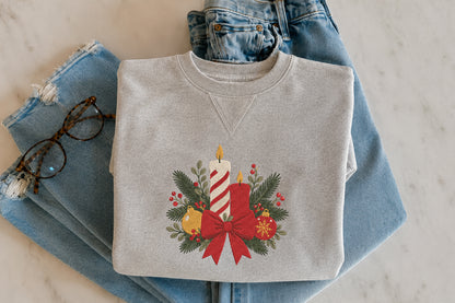 Christmas Candle Embroidery Design – Elegant Christmas Candle Machine Embroidery Pattern, Festive Holiday Embroidery Design
