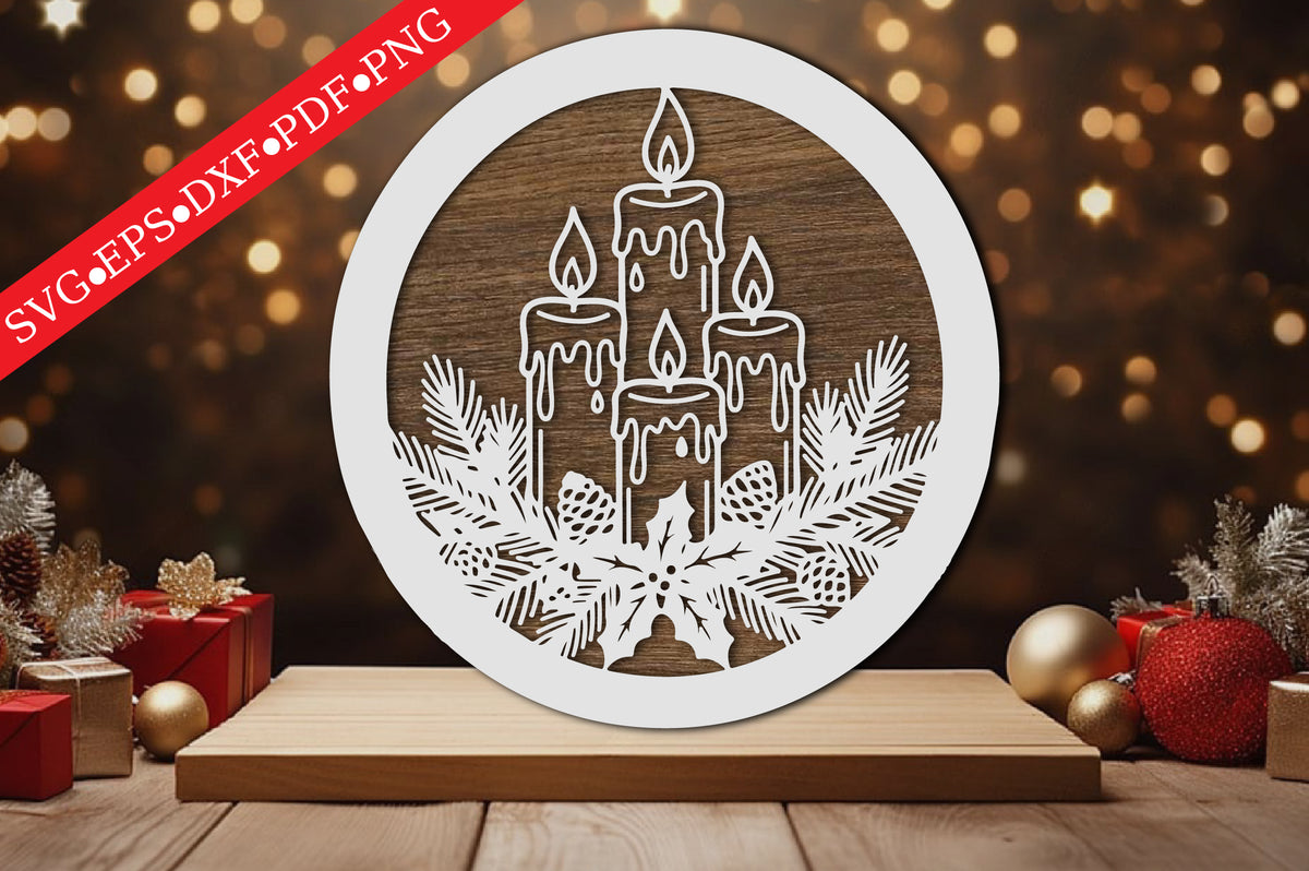 Christmas Candle Mandala Laser Cut SVG