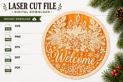 Christmas Candle Welcome Sign SVG