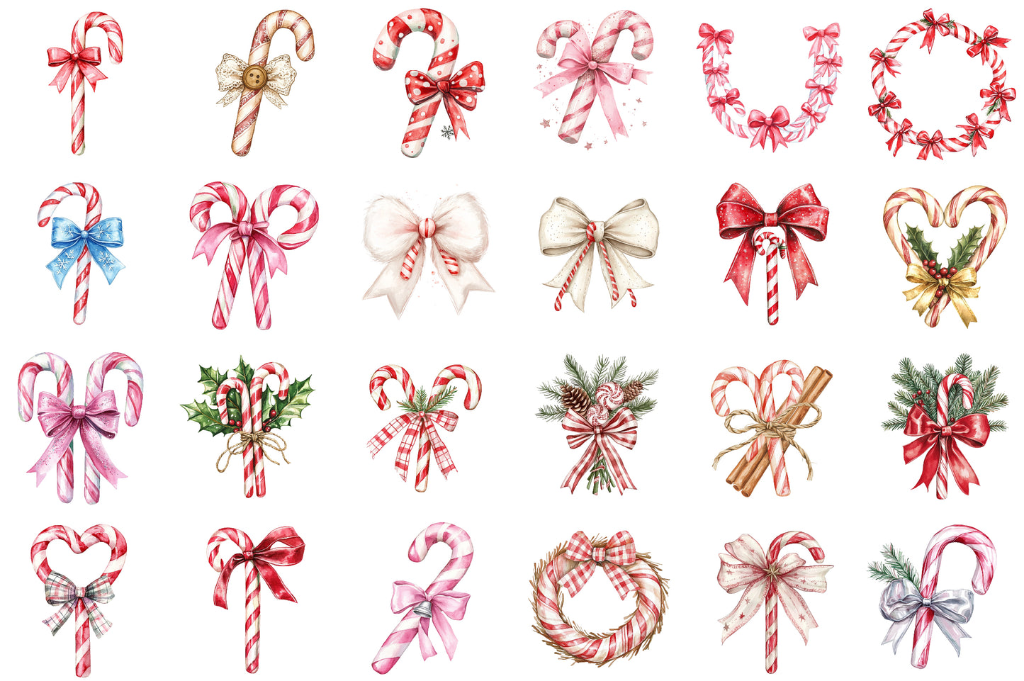 Christmas Candy Cane Bows Clipart PNG Bundle