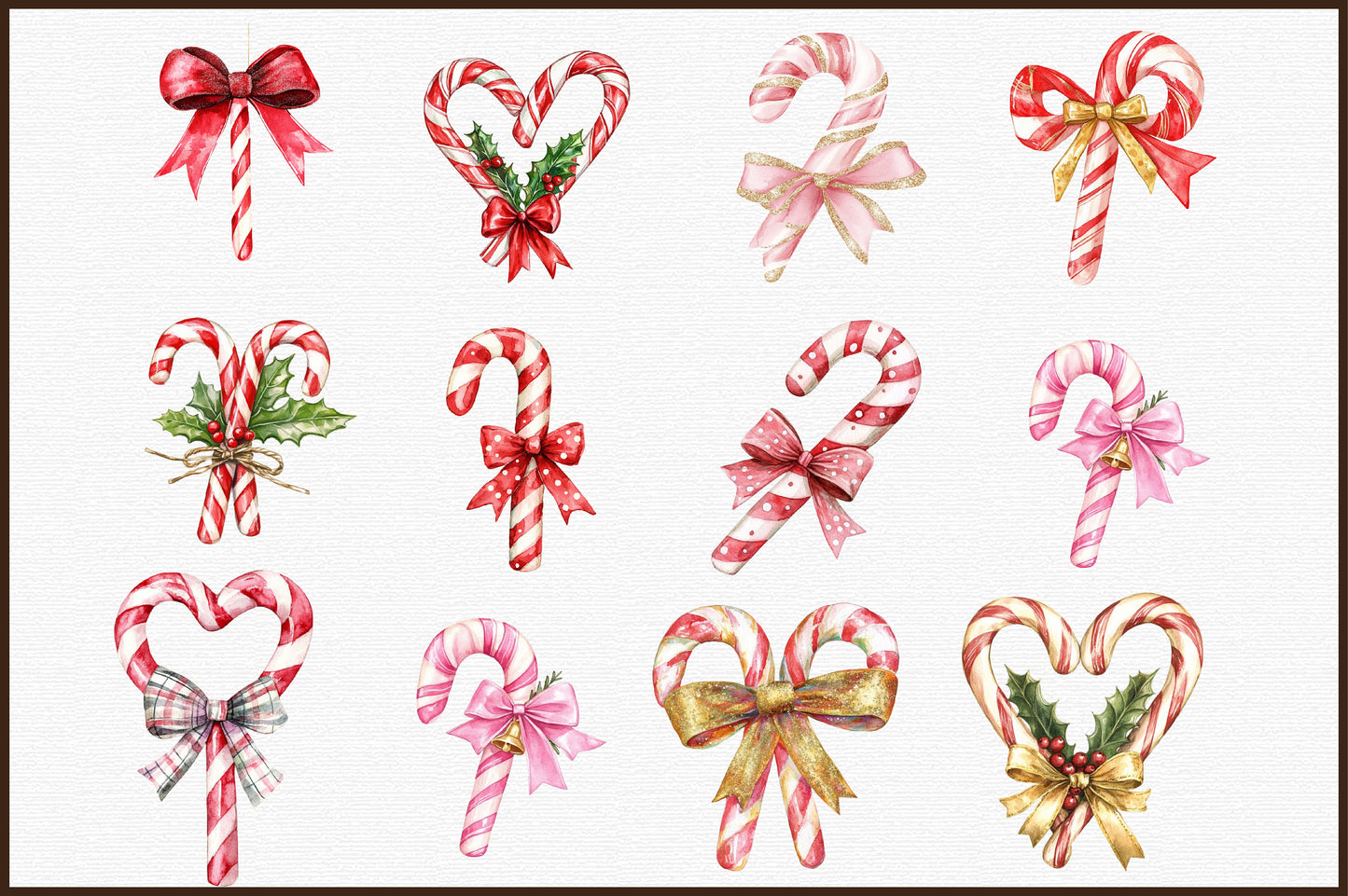 Christmas Candy Cane Bows Clipart PNG Bundle