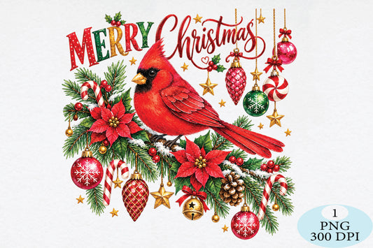 Christmas Cardinal Bird PNG Sublimation Design