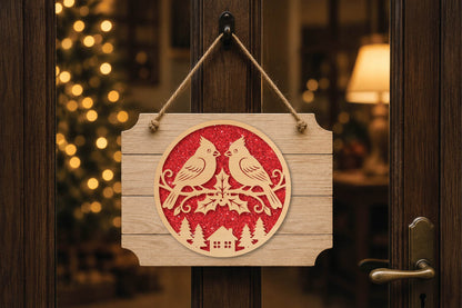 Christmas Cardinal Birds Ornament Laser Cut SVG, Cardinal Bird Christmas Ornament Cut File, Winter Decor
