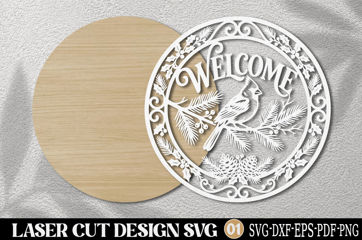 Christmas Cardinal Welcome Laser Cut SVG | Vintage Bird Ornament