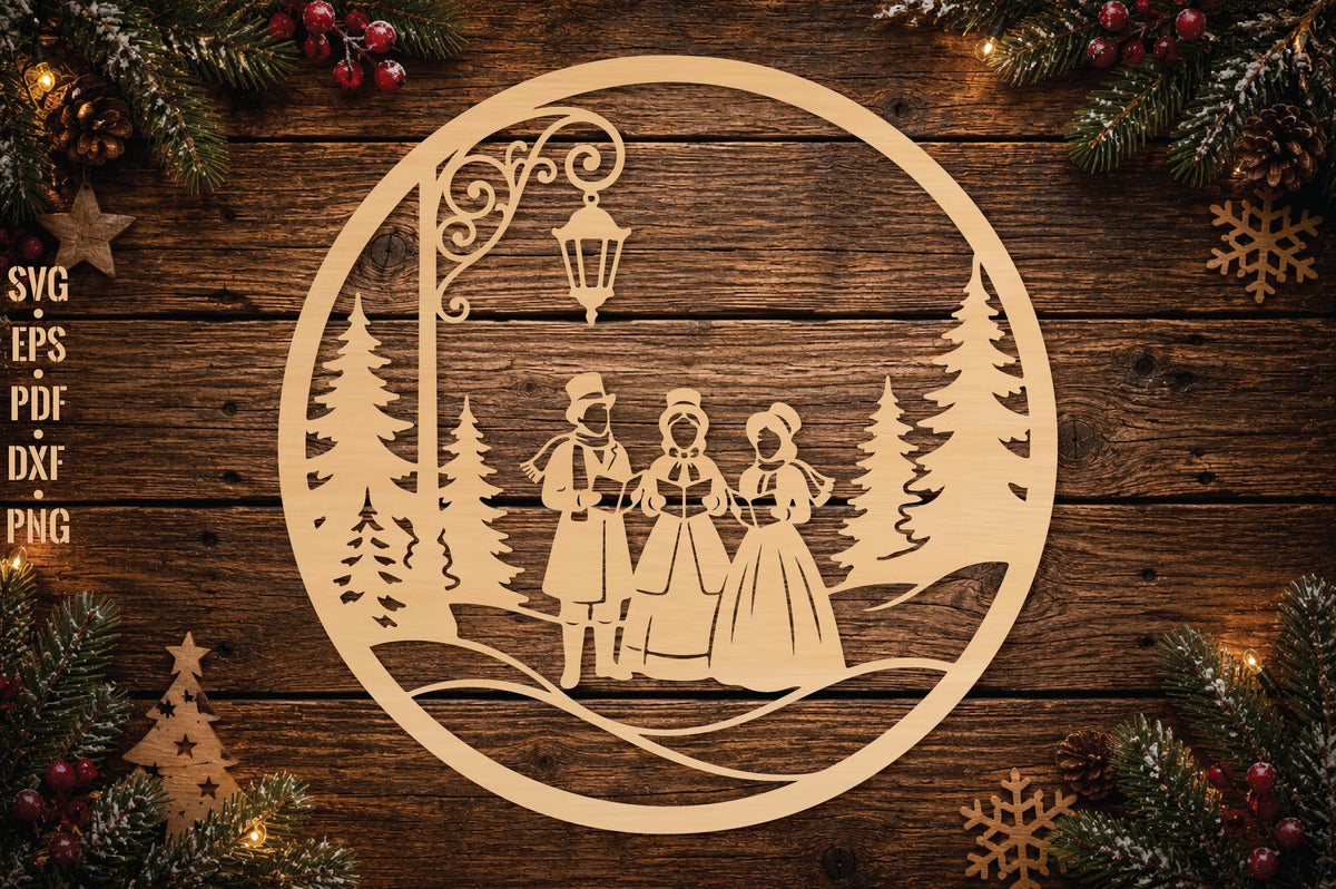 Christmas Carolers Ornament Laser Cut SVG, Christmas Singers Holiday Ornament Cut File