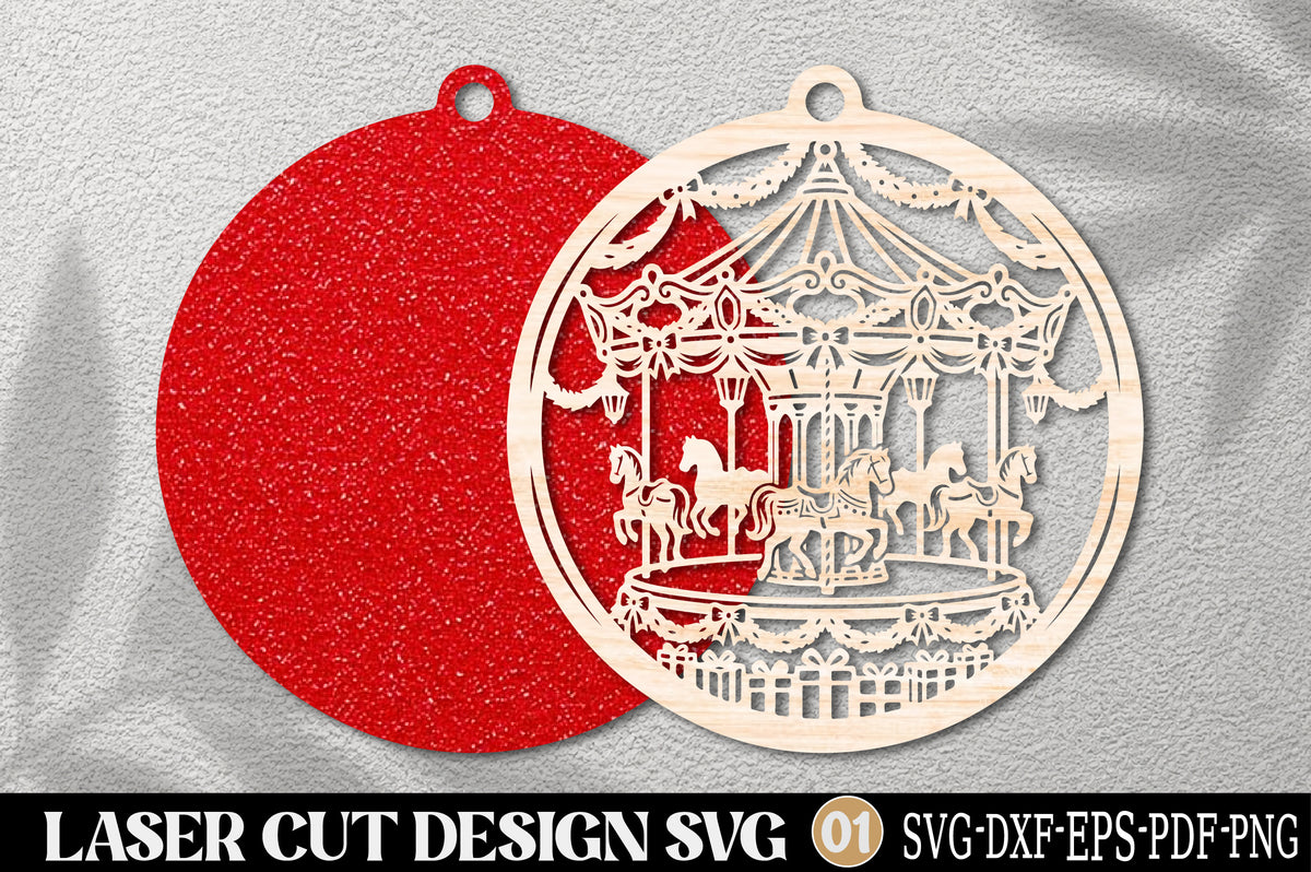 Christmas Carousel Ornament Laser Cut SVG | Carousel Horse Christmas Ornament