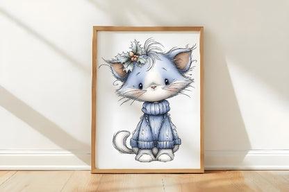 Christmas Cat Clipart Bundle | Cute Watercolor Holiday Cats PNG | Festive Christmas Cat Clipart