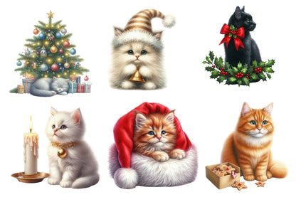 Christmas Cat Clipart PNG Cute Christmas Cat Sublimation