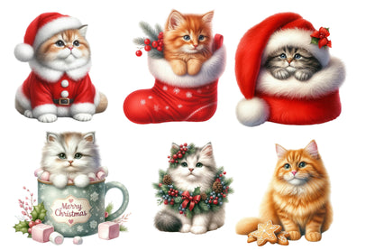 Christmas Cat Clipart PNG Cute Holiday Kittens Sublimation