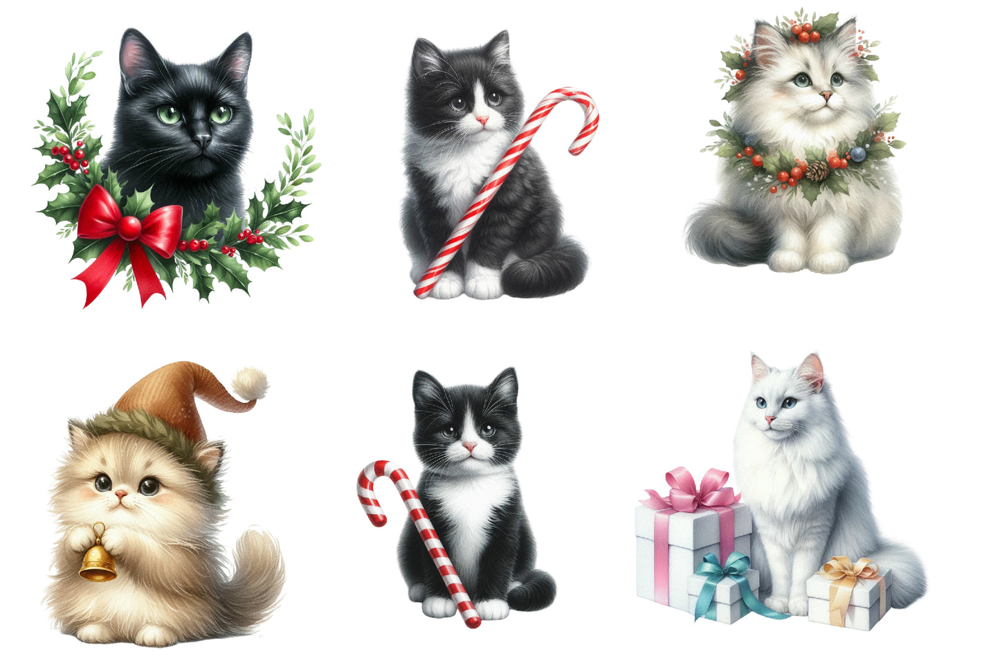 Christmas Cat Clipart PNG Cute Christmas Cat Sublimation