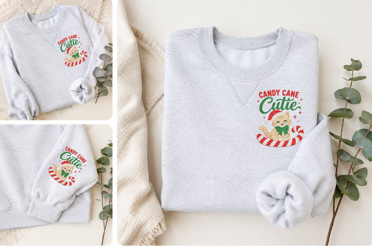 Candy Cane Cutie Christmas Cat Embroidery