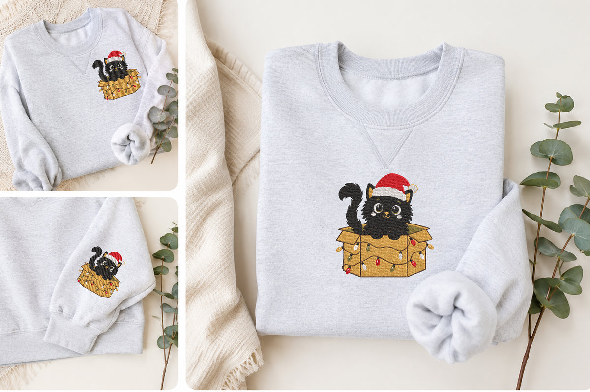 Christmas Cat Gift Box Embroidery
