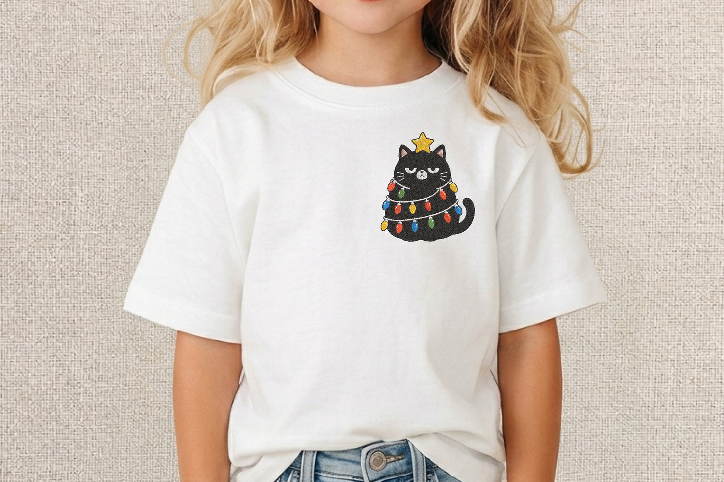 Christmas Cat Embroidery Design – Cute Christmas Cat Machine Embroidery Pattern, Festive Holiday Cat Embroidery Design