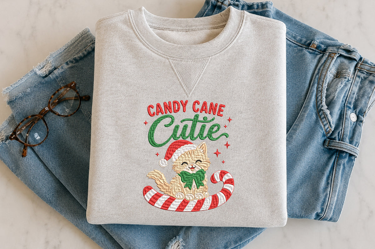 Candy Cane Cutie Christmas Cat Embroidery