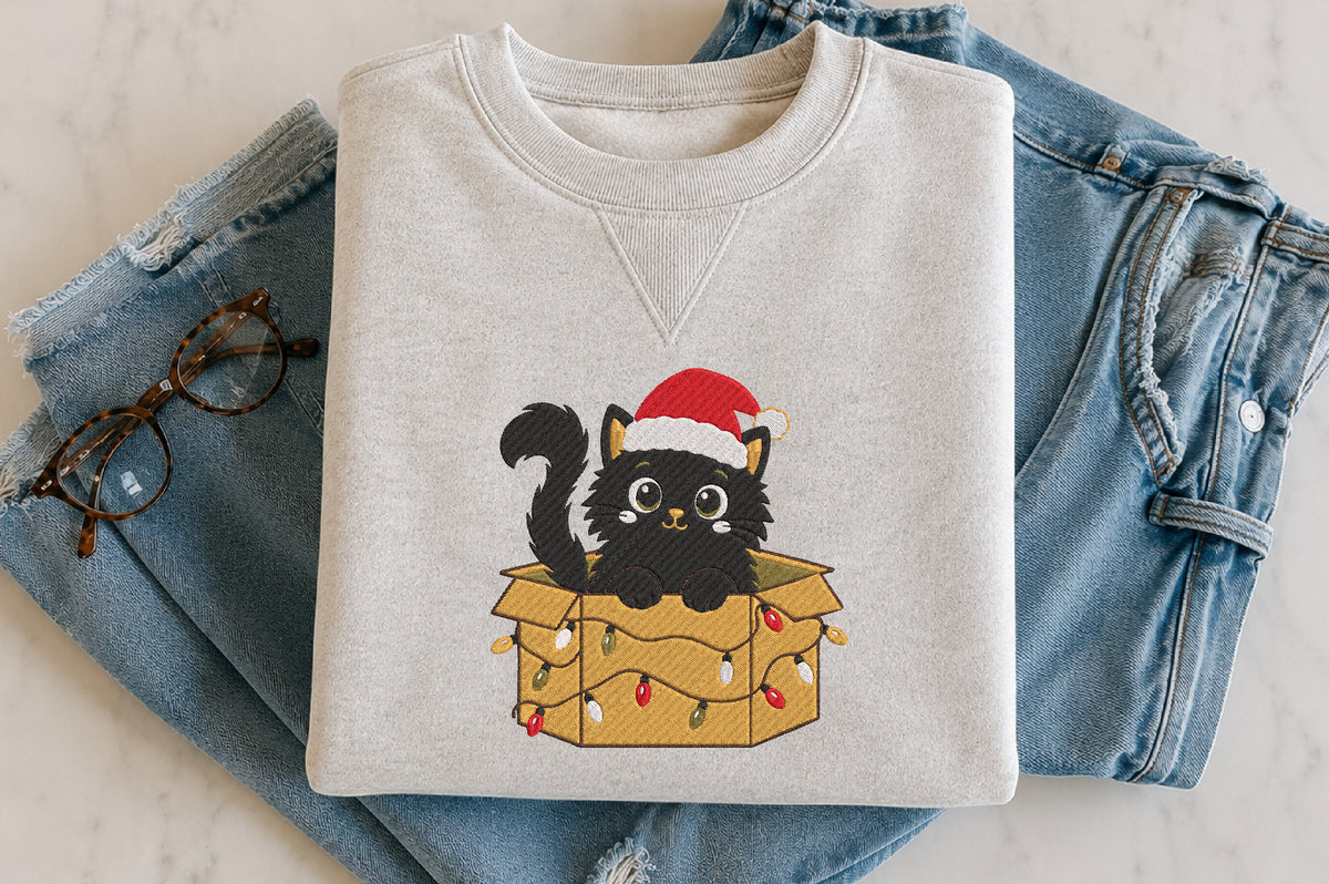 Christmas Cat Gift Box Embroidery