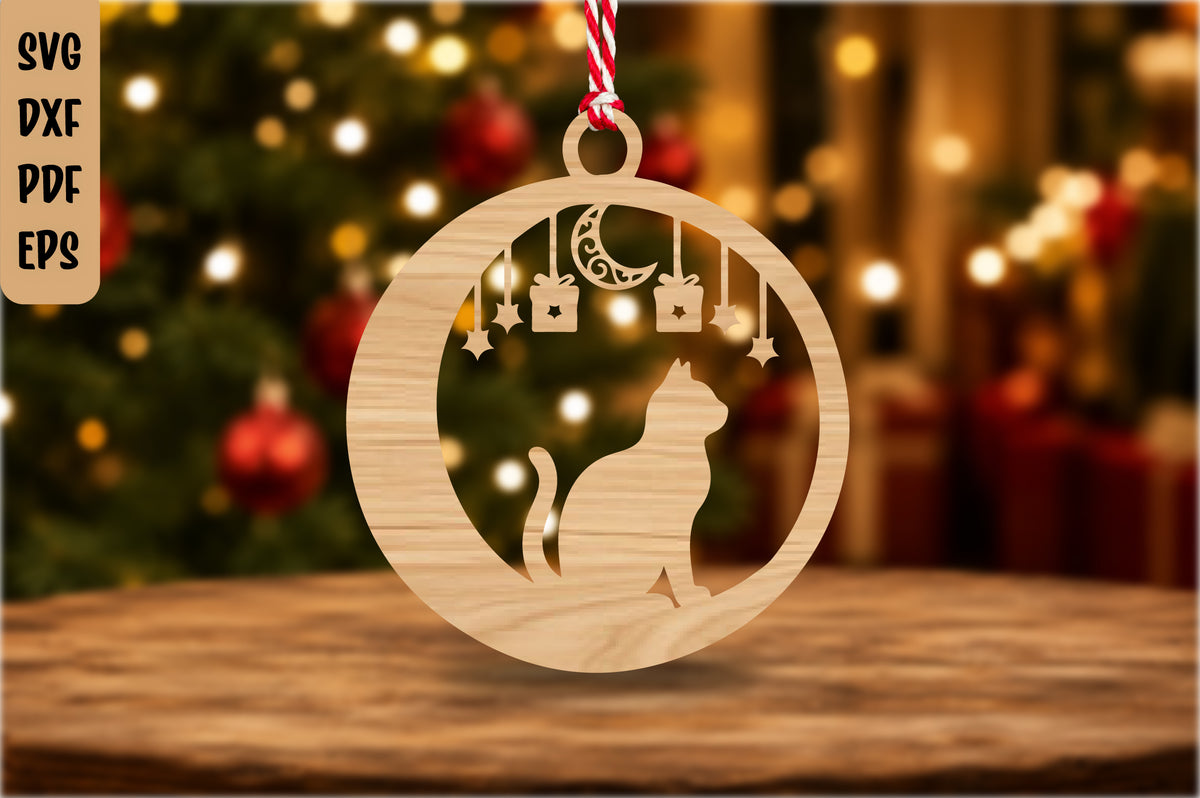 Christmas Cat Ornament SVG Laser Cut