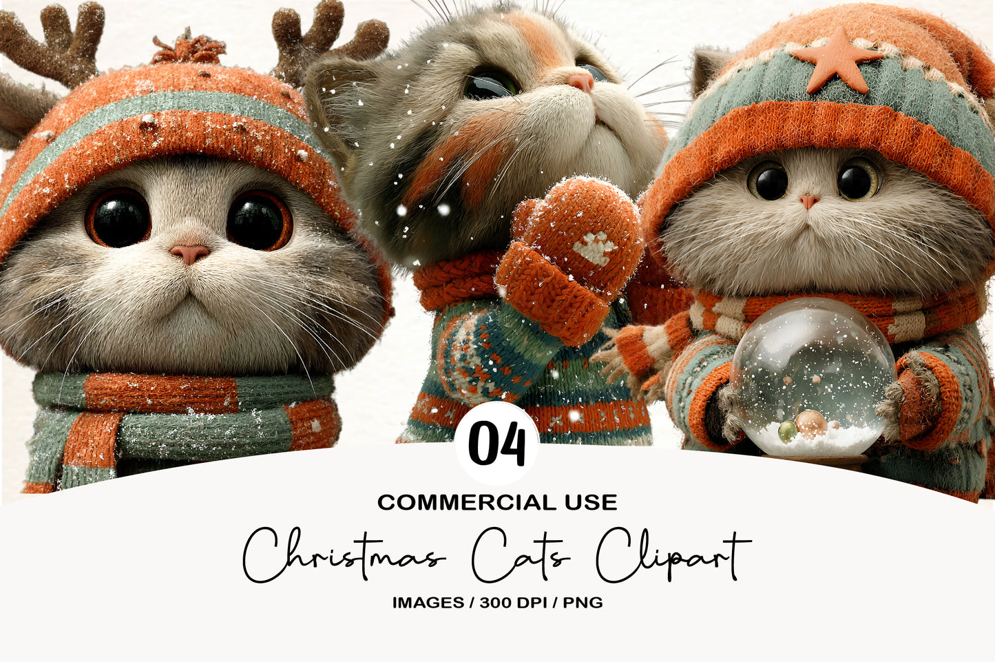 Christmas Cats Clipart PNG Bundle | Cute Watercolor Holiday Cat Clipart | Festive Christmas Kitty PNG